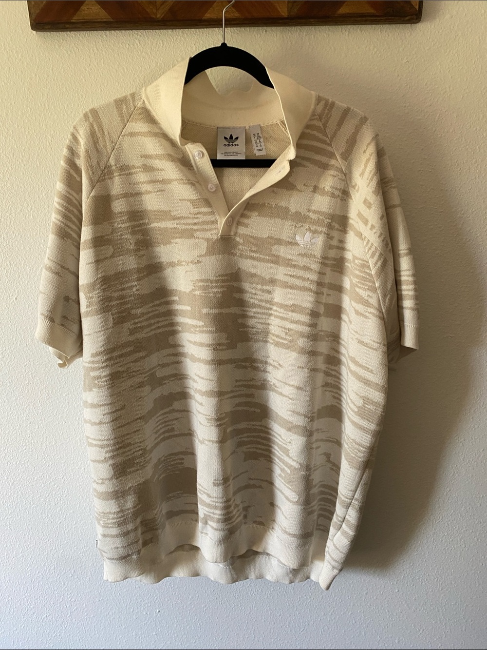 Adidas Men’s Beige Knit Patterned Polo Shirt XL